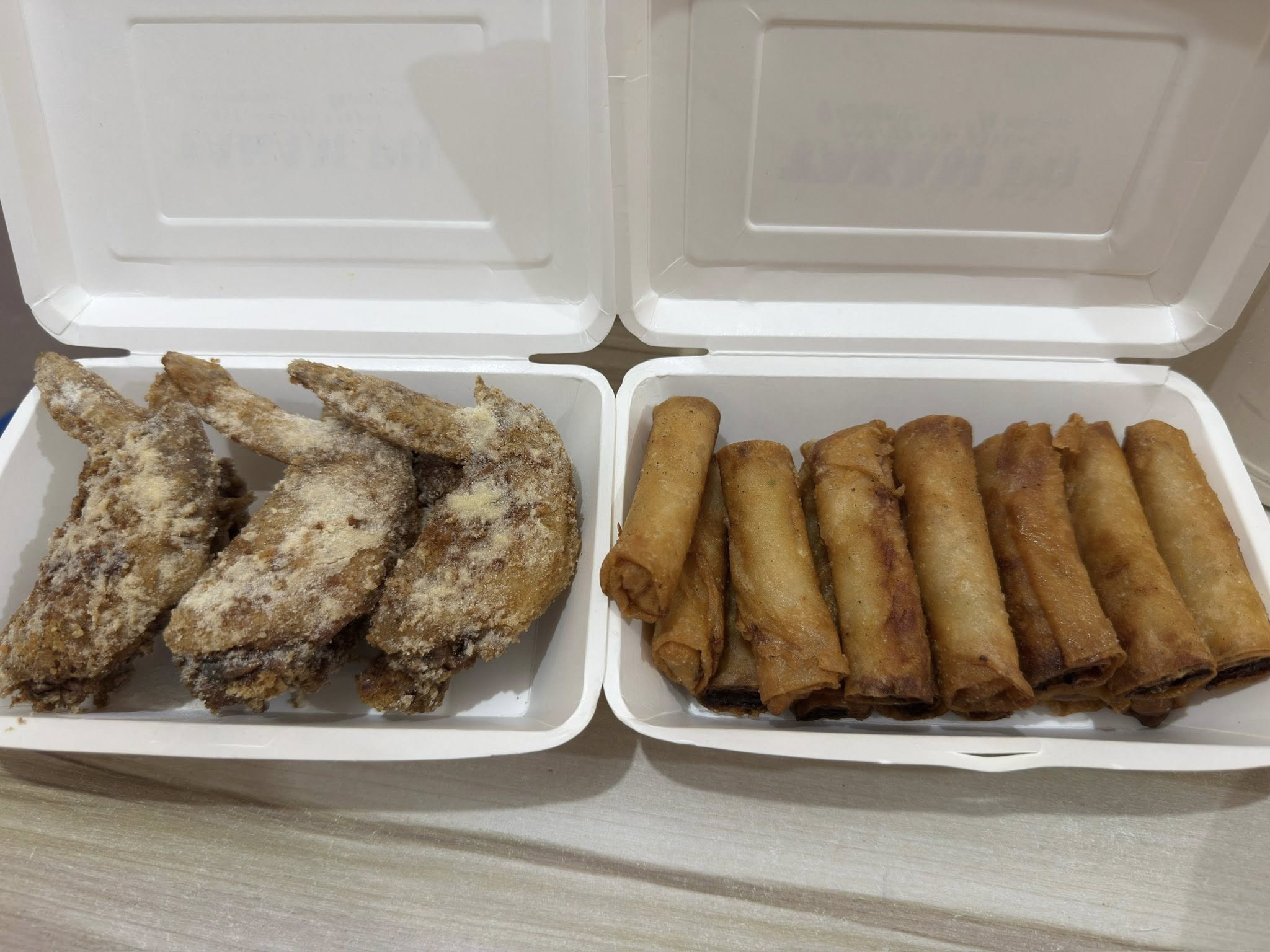 Takam PH powdered wings with lumpia.